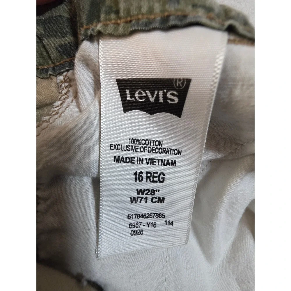 Levis Mens Cargo Shorts 16 Regular W28 Khaki Tan 100% Cotton Utility Casual 0355